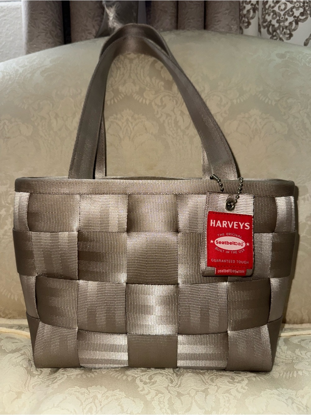 Harveys Metallic Taupe Woven Seatbelt Tote